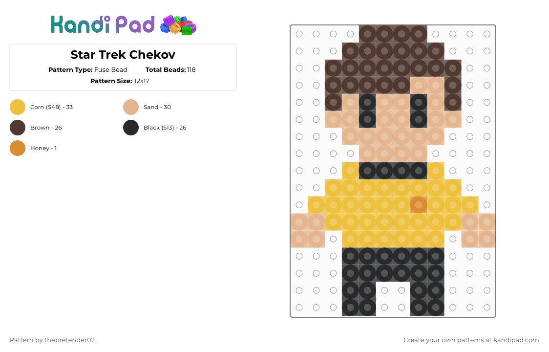 Star Trek Chekov - Fuse Bead Pattern by thepretender02 on Kandi Pad - brown,beige,yellow