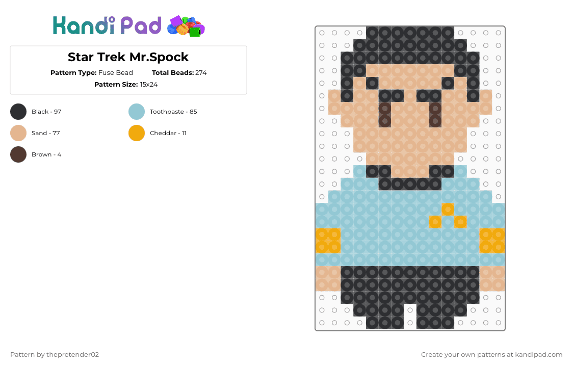 Star Trek Mr.Spock - Fuse Bead Pattern by thepretender02 on Kandi Pad - spock,chibi,character,mr,scifi,beige,light blue,star trek