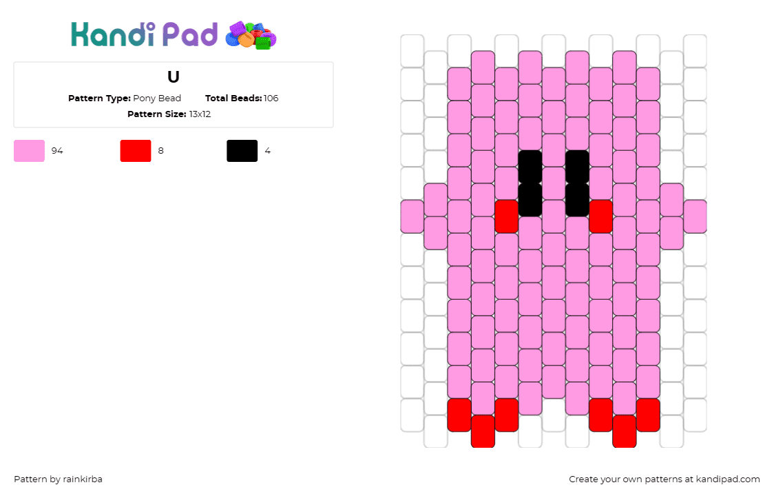 U - Pony Bead Pattern by rainkirba on Kandi Pad - kirby,nintendo,character,pink,video game