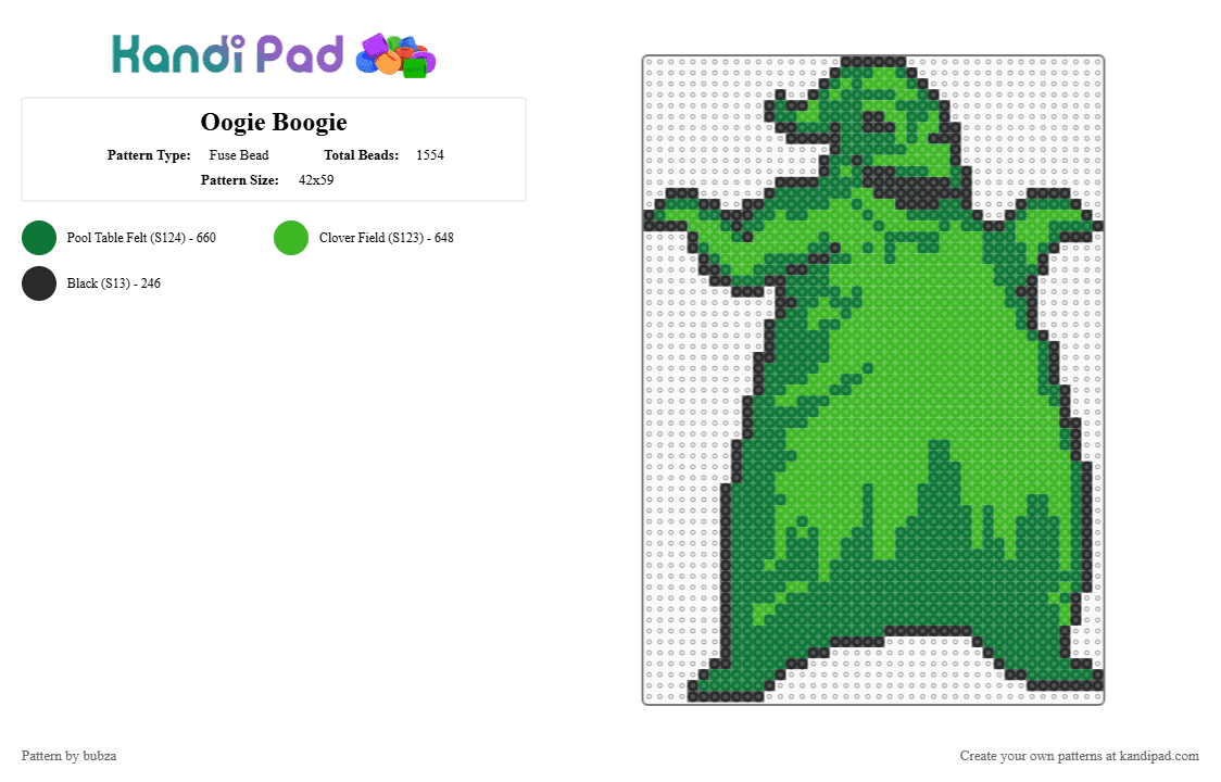 Oogie Boogie - Fuse Bead Pattern by bubza on Kandi Pad - green,nightmarebeforechristmas,oogieboogie,halloween