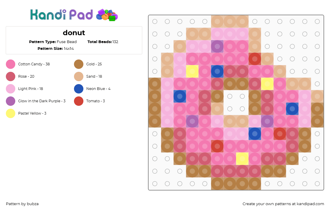 donut - Fuse Bead Pattern by bubza on Kandi Pad - donut,simpsons,charm,food,sprinkles,cartoon,tv show,tan,red,pink