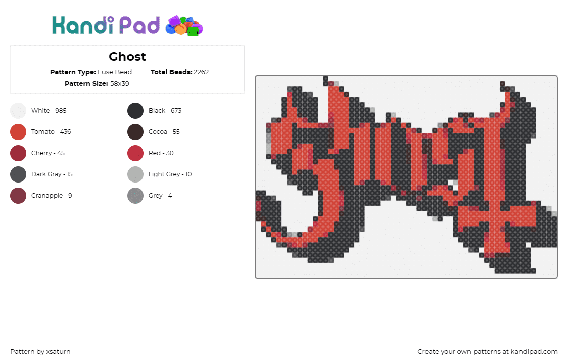 Ghost - Fuse Bead Pattern by xsaturn on Kandi Pad - ghost,band,music,stylized,red,black,logo