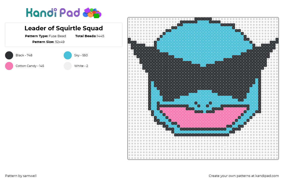 Leader of Squirtle Squad - Fuse Bead Pattern by samwell on Kandi Pad - light blue