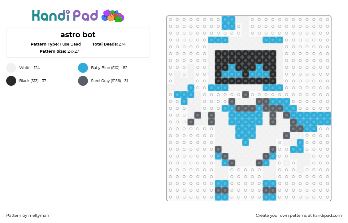 astro bot - Fuse Bead Pattern by meltyman on Kandi Pad - light blue,gray