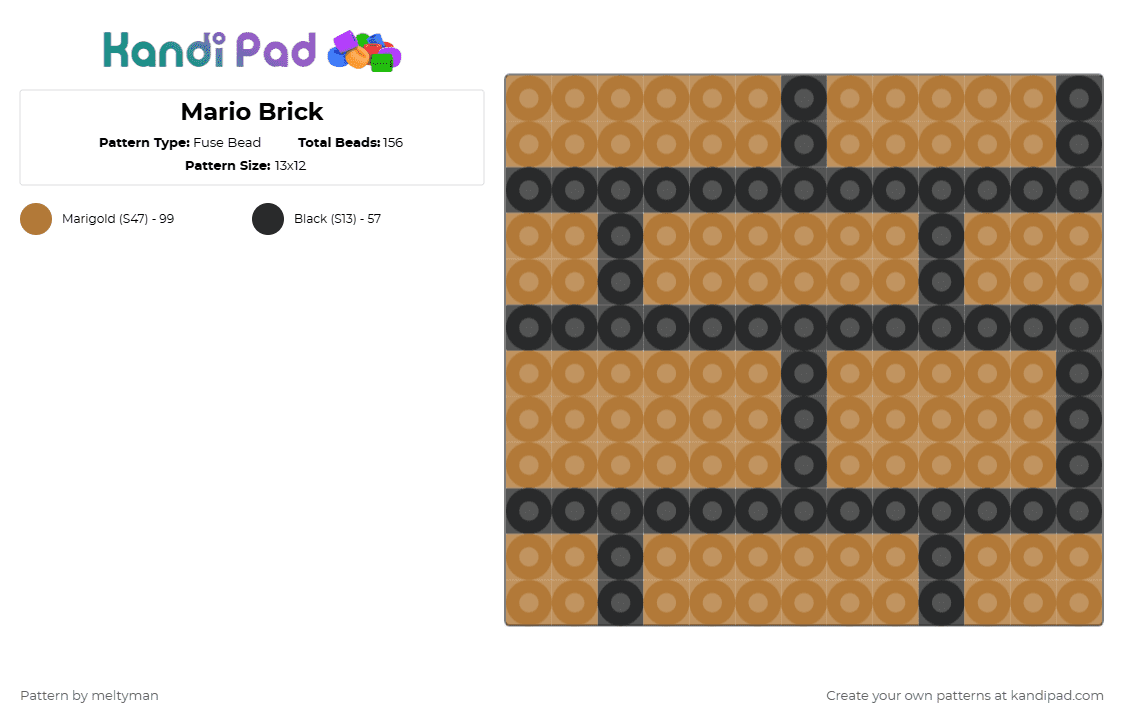 Mario Brick - Fuse Bead Pattern by meltyman on Kandi Pad - tan,black