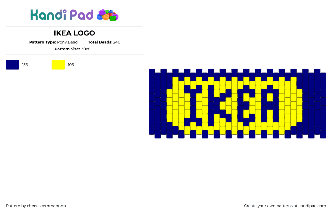 IKEA LOGO - Pony Bead Pattern by tekkno_train_sys on Kandi Pad - yellow,purple