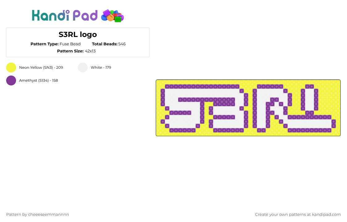 S3RL logo - Fuse Bead Pattern by tekkno_train_sys on Kandi Pad - pink,yellow