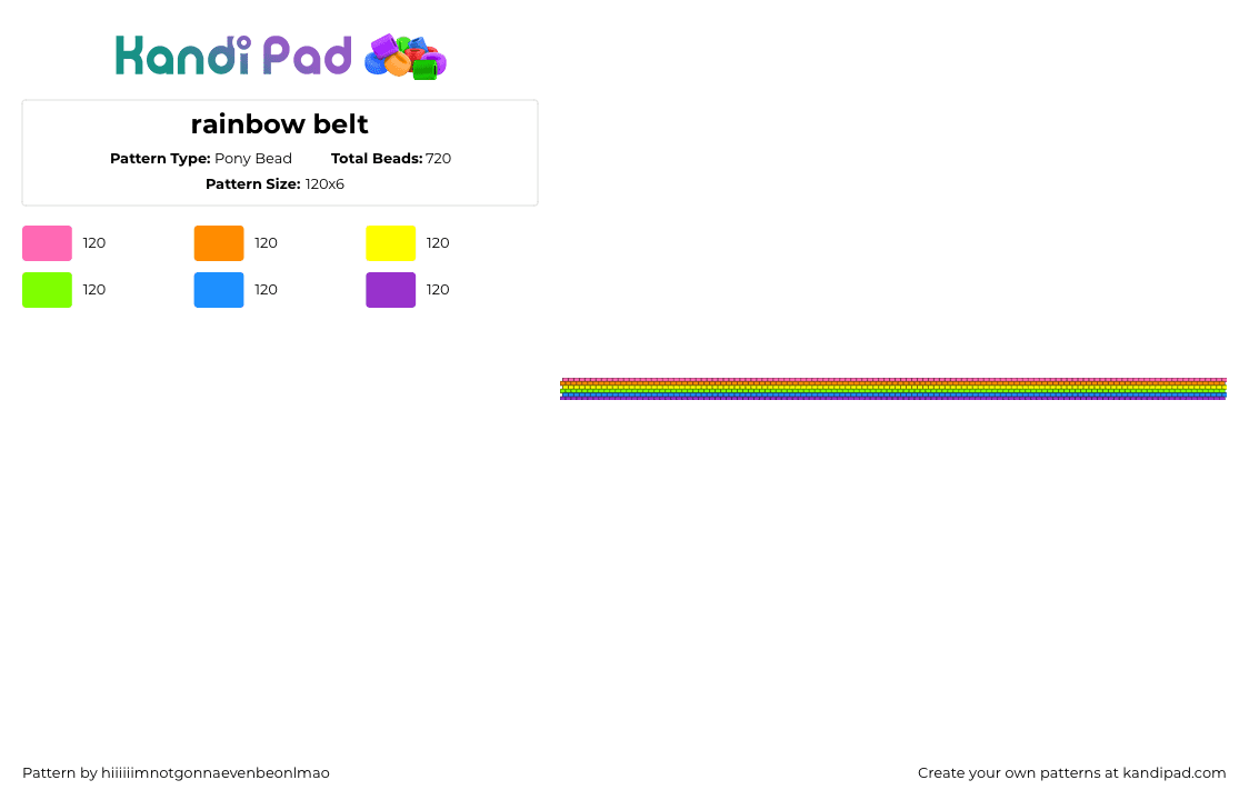 rainbow belt - Pony Bead Pattern by hiiiiiimnotgonnaevenbeonlmao on Kandi Pad - orange,green,purple,colorful,rainbow,belt,cute,pride,lgbtq