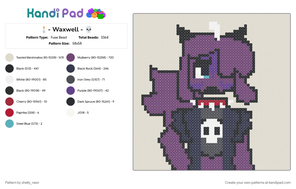 🕯- Waxwell - 💀 - Fuse Bead Pattern by shelly_rawr on Kandi Pad - beige, dandys world, emo, pink, video game