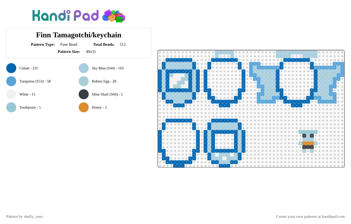 Finn Tamagotchi/keychain - Fuse Bead Pattern by shelly_rawr on Kandi Pad - blue,light blue