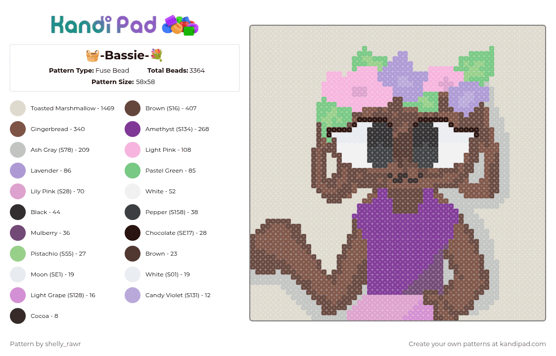 🧺-Bassie-💐 - Fuse Bead Pattern by shelly_rawr on Kandi Pad - beige,pink