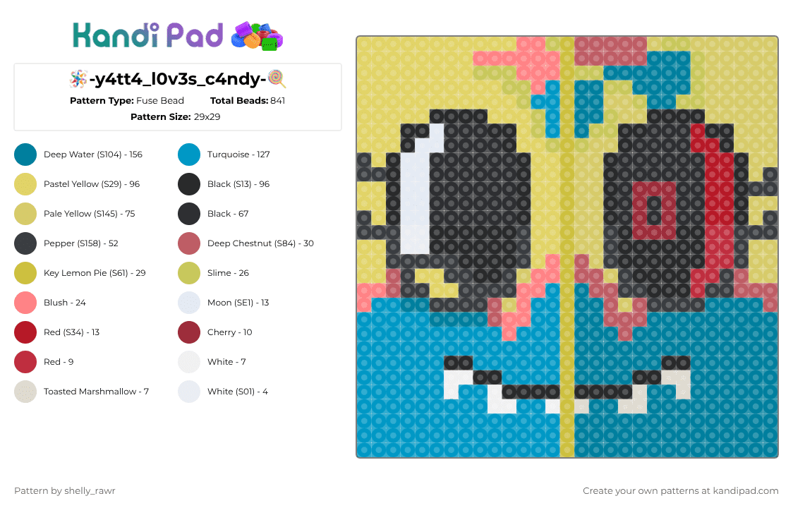 🪅-y4tt4_l0v3s_c4ndy-🍭 - Fuse Bead Pattern by shelly_rawr on Kandi Pad - yellow,teal,light blue,y4tt4l0v3sc4ndy