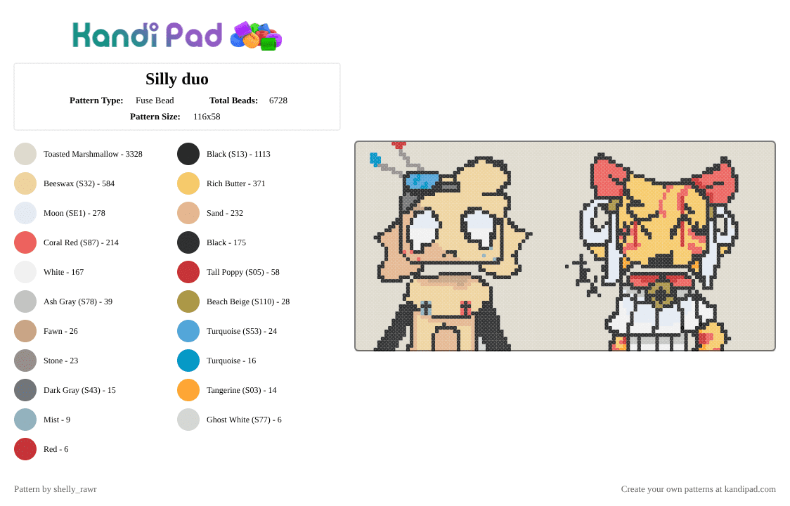 Silly duo - Fuse Bead Pattern by shelly_rawr on Kandi Pad - beige