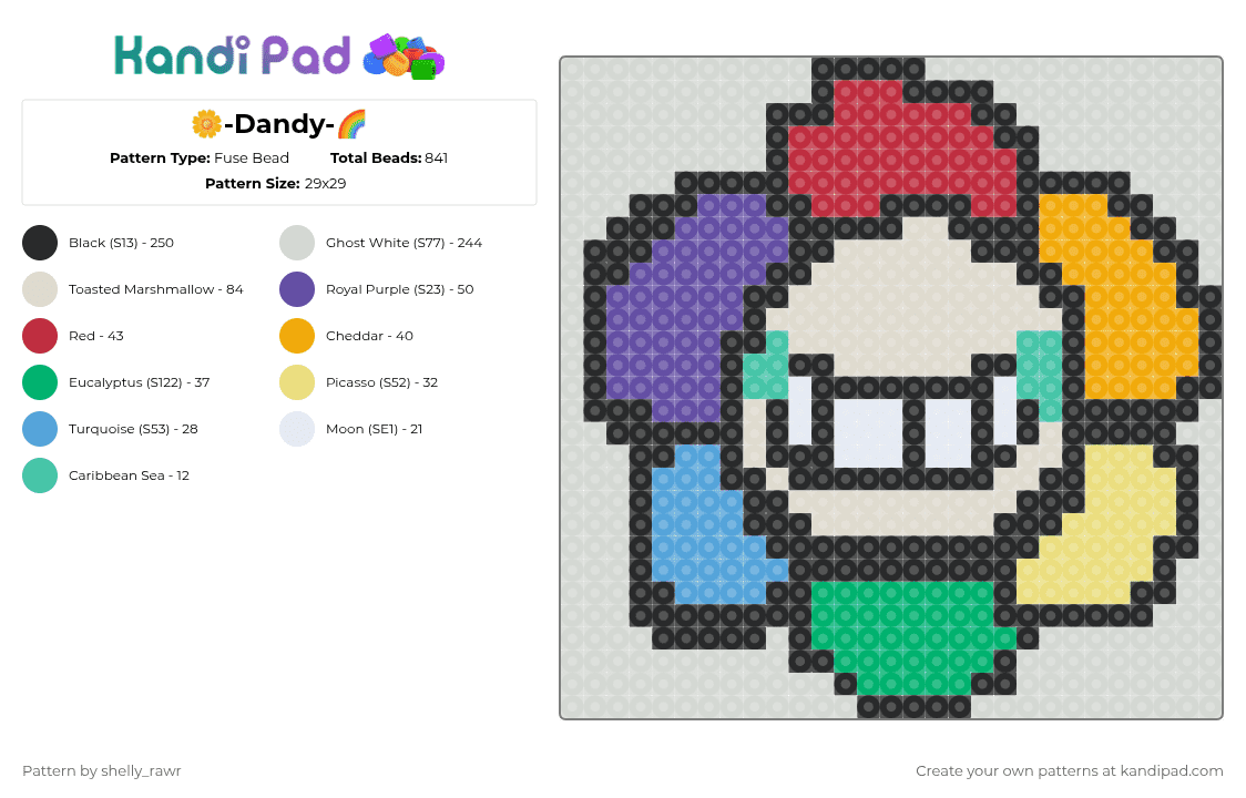 Dandy - Fuse Bead Pattern by shelly_rawr on Kandi Pad - white,red,green,colorful