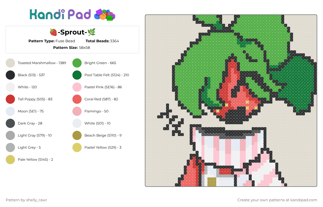 🍓-Sprout-🌿 - Fuse Bead Pattern by shelly_rawr on Kandi Pad - green,beige