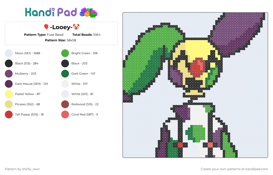 🎈-Looey-🤡 - Fuse Bead Pattern by shelly_rawr on Kandi Pad - white,green,pink