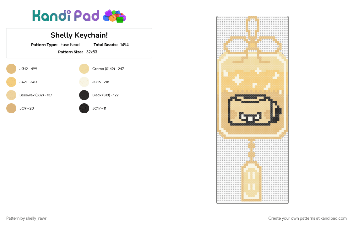 Shelly Keychain! - Fuse Bead Pattern by shelly_rawr on Kandi Pad - beige
