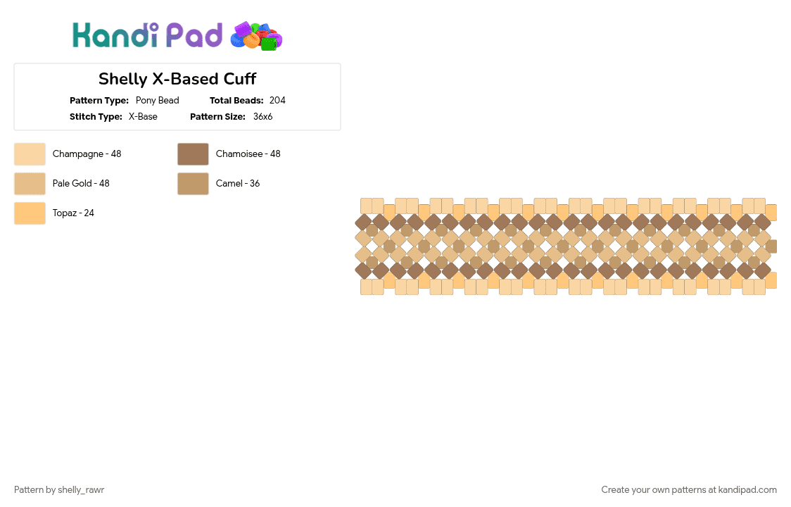 Shelly X-Based Cuff - Pony Bead Pattern by shelly_rawr on Kandi Pad - beige