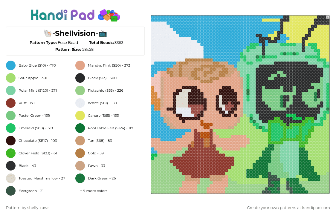 🐚-Shellvision-📺 - Fuse Bead Pattern by shelly_rawr on Kandi Pad - green,teal,light blue,beige