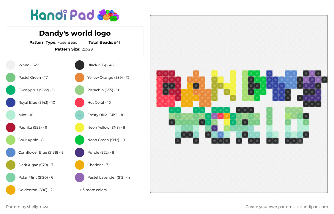 Dandy\'s world logo - Fuse Bead Pattern by shelly_rawr on Kandi Pad - white,orange,purple,teal,colorful