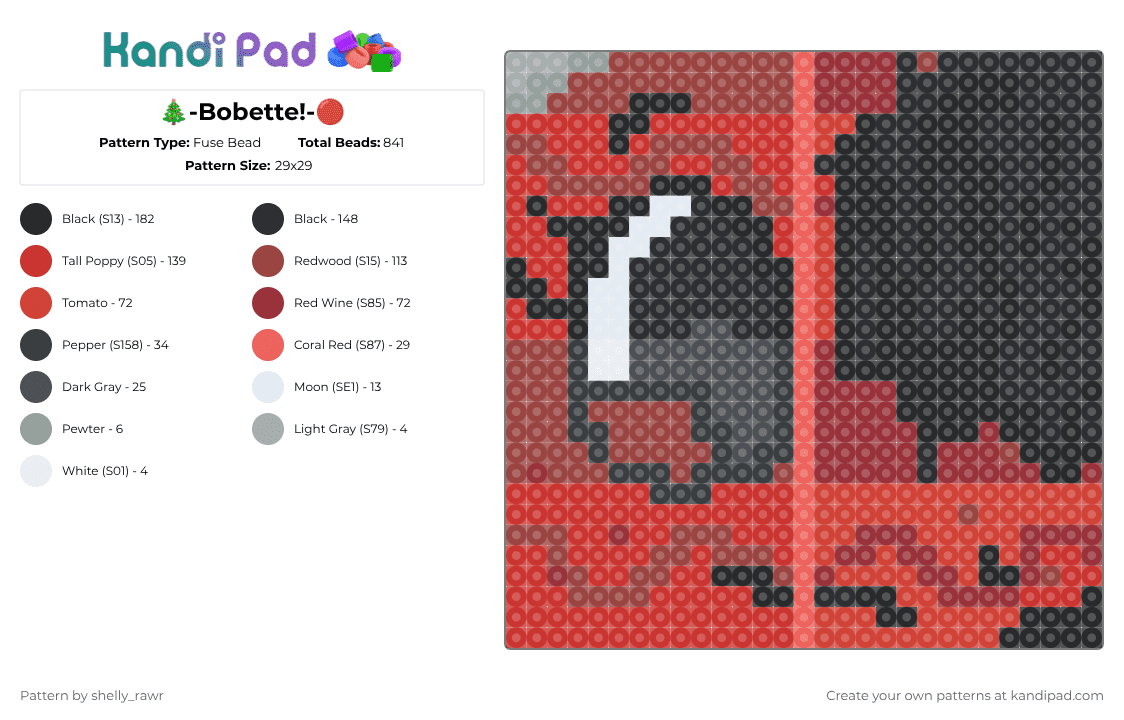 🎄-Bobette!-🔴 - Fuse Bead Pattern by shelly_rawr on Kandi Pad - red