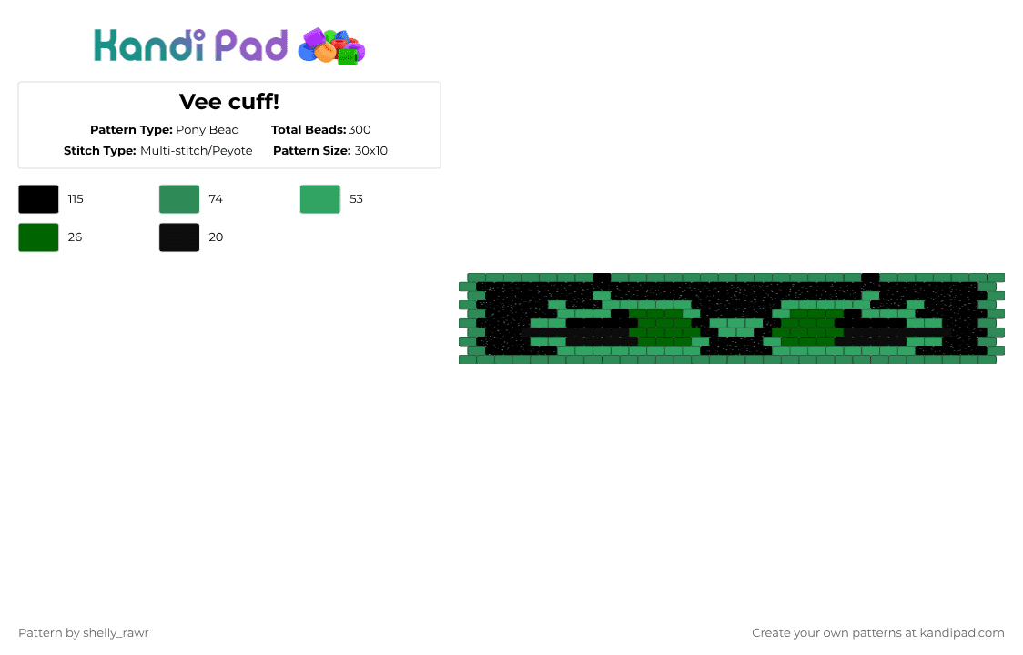 Vee cuff! - Pony Bead Pattern by shelly_rawr on Kandi Pad - green,black