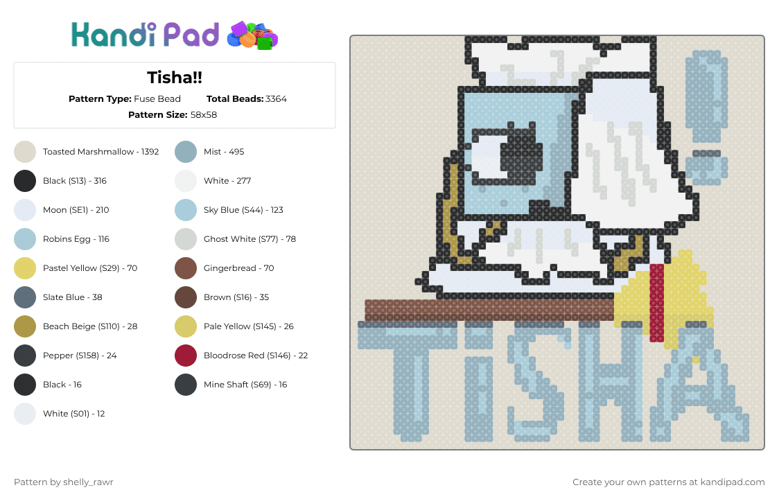 Tisha!! - Fuse Bead Pattern by shelly_rawr on Kandi Pad - beige,light blue,tishasweep