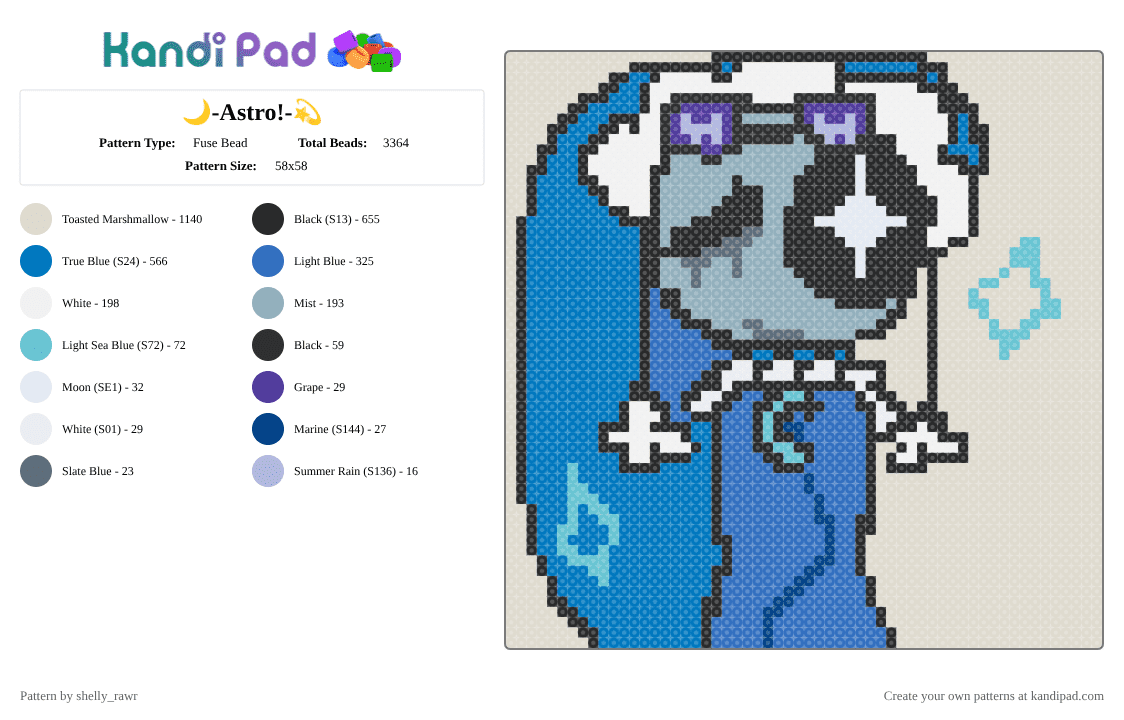 🌙-Astro!-💫 - Fuse Bead Pattern by shelly_rawr on Kandi Pad - blue,beige