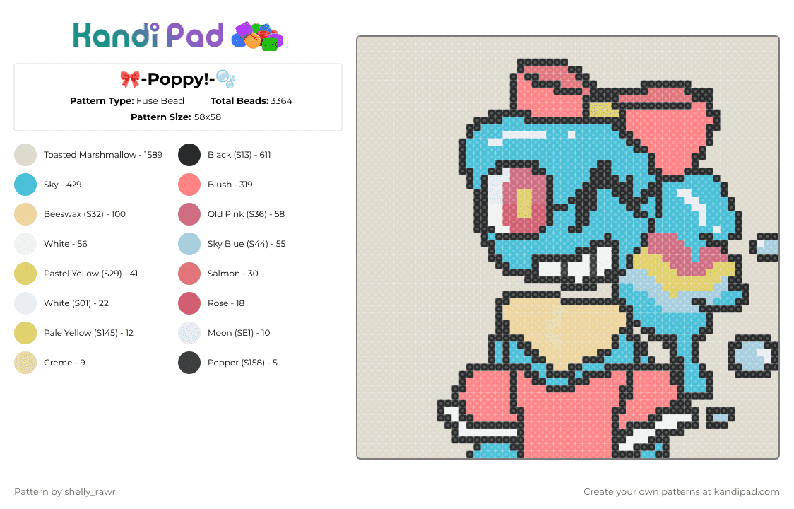 🎀-Poppy!-🫧 - Fuse Bead Pattern by shelly_rawr on Kandi Pad - beige