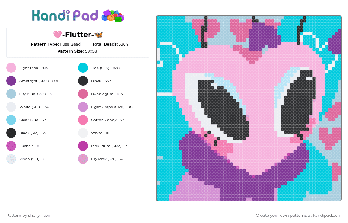 🩷-Flutter-🦋 - Fuse Bead Pattern by shelly_rawr on Kandi Pad - light blue,pink