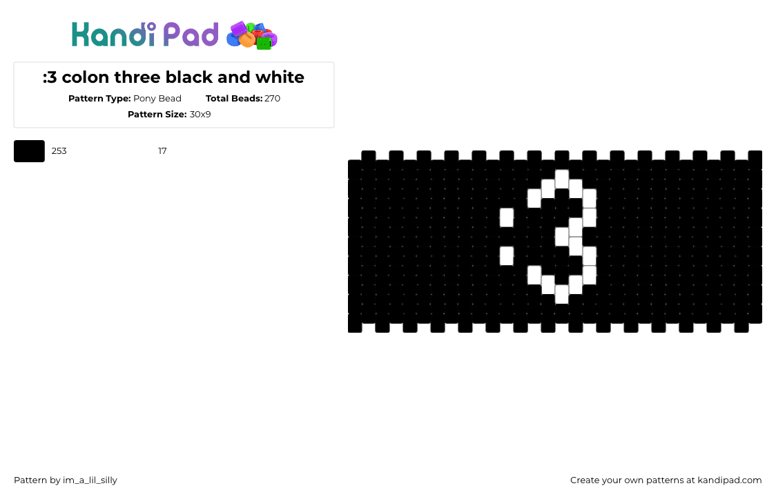 :3 colon three black and white - Pony Bead Pattern by imalilsilly on Kandi Pad - black,white