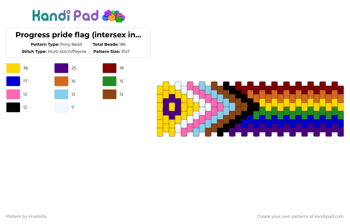 Progress pride flag (intersex inclusive) - Pony Bead Pattern by imalilsilly on Kandi Pad - purple,yellow,brown,pride,flag,pride flag,progress pride flag,rainbow