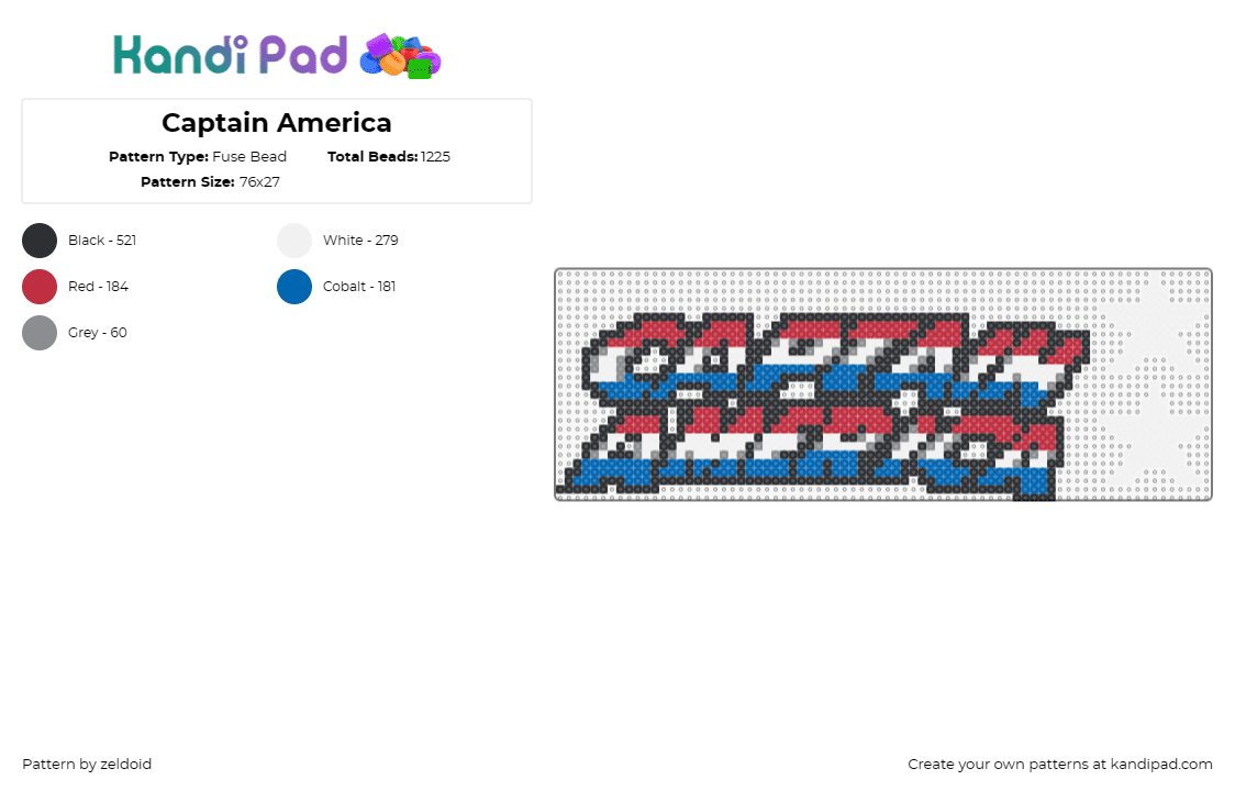 Captain America - Fuse Bead Pattern by zeldoid on Kandi Pad - captain america,avengers,marvel,super hero,shield,admiration,stars,red,blue,whit