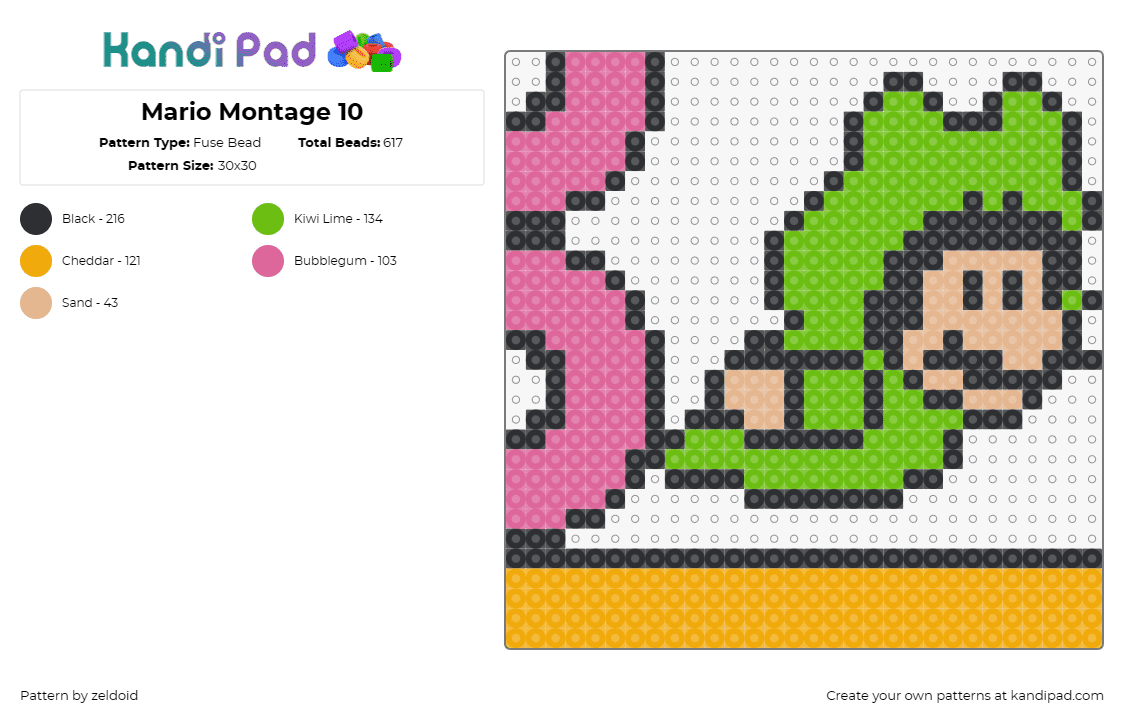 Mario Montage 10 - Fuse Bead Pattern by zeldoid on Kandi Pad - super mario,nintendo,montage,character,gaming,retro,green