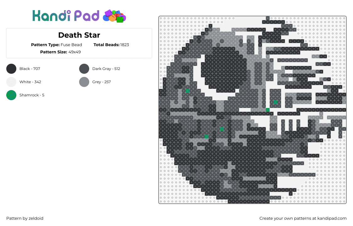 Death Star - Fuse Bead Pattern by zeldoid on Kandi Pad - death star,star wars,scifi,space,galactic,imperial,movie,classic,gray,black