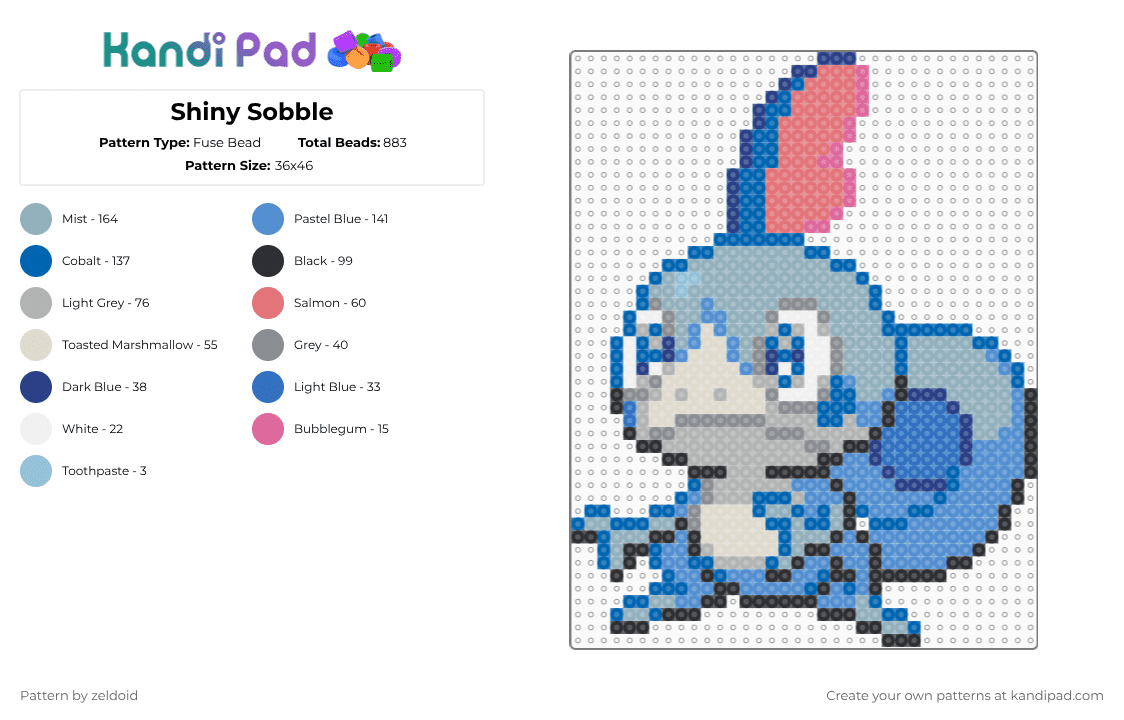 Shiny Sobble - Fuse Bead Pattern by zeldoid on Kandi Pad - blue,light blue,beige