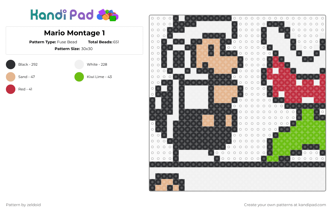 Mario Montage 1 - Fuse Bead Pattern by zeldoid on Kandi Pad - mario,piranha plant,white,beige,green