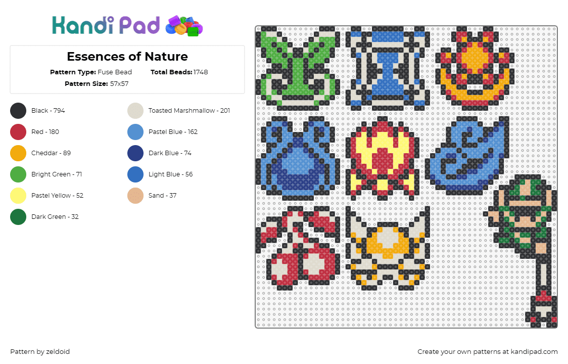 Essences of Nature - Fuse Bead Pattern by zeldoid on Kandi Pad - legend of zelda,video game,nature,essences,adventure,elements,symbols,fantasy