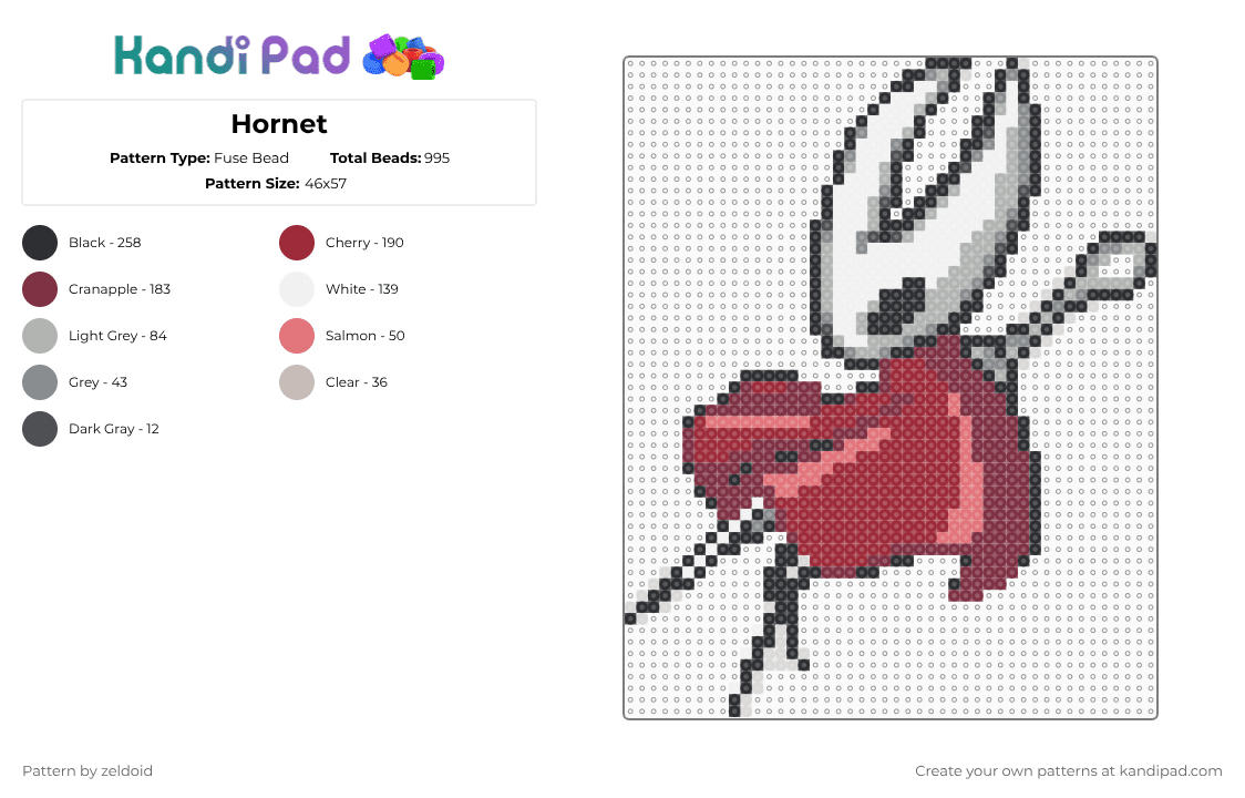 Hornet - Fuse Bead Pattern by zeldoid on Kandi Pad - hornet,hollow knight,character,video game,gaming,brown,red