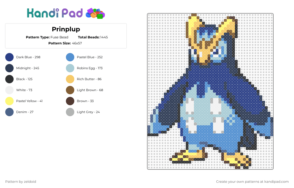 Prinplup - Fuse Bead Pattern by zeldoid on Kandi Pad - purple,blue,light blue
