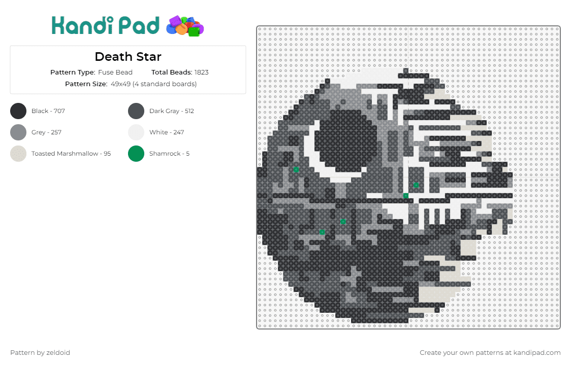 Death Star - Fuse Bead Pattern by zeldoid on Kandi Pad - death star,star wars,sci fi,space station,galactic,imperial,movie,iconic,interstellar,grey,black