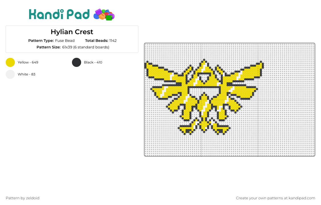 Hylian Crest - Fuse Bead Pattern by zeldoid on Kandi Pad - legend of zelda,hylian crest,adventure,gaming,emblem,fan art,yellow,fantasy