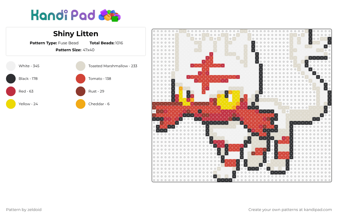 Shiny Litten - Fuse Bead Pattern by zeldoid on Kandi Pad - red,beige