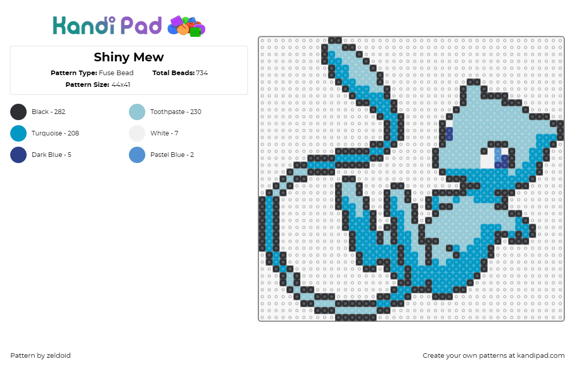 Shiny Mew - Fuse Bead Pattern by zeldoid on Kandi Pad - mew,pokemon,mythical,shiny,serene,creature,animated,light blue