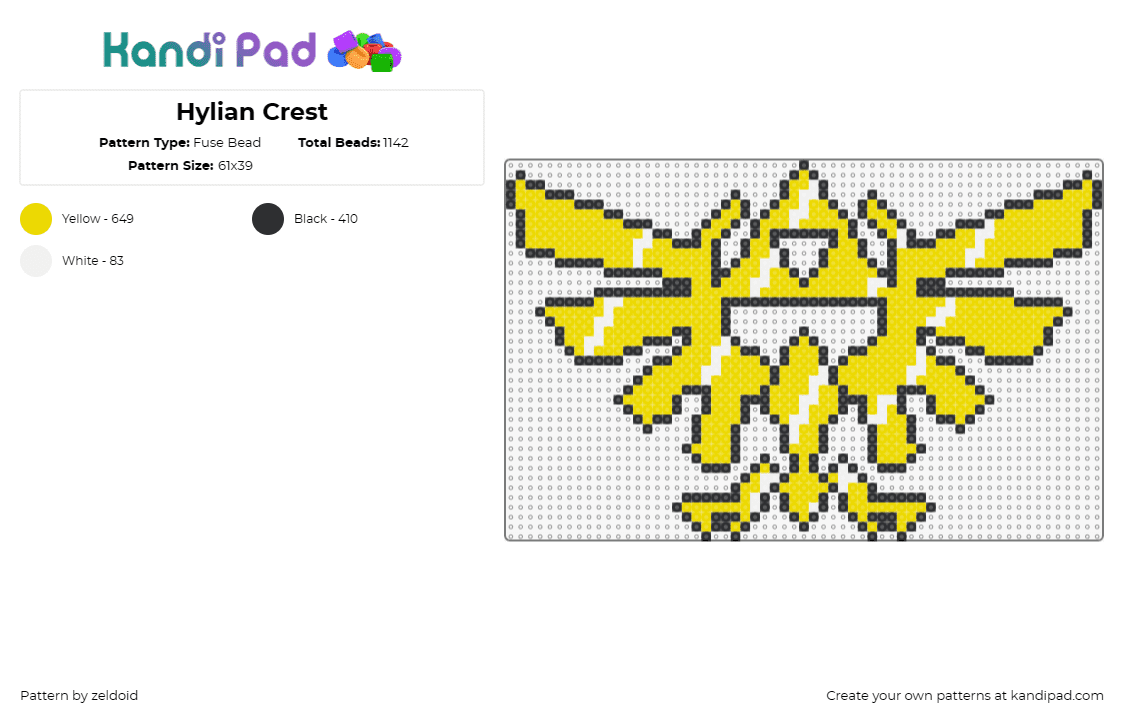 Hylian Crest - Fuse Bead Pattern by zeldoid on Kandi Pad - legend of zelda,hylian crest,adventure,gaming,emblem,yellow,fantasy