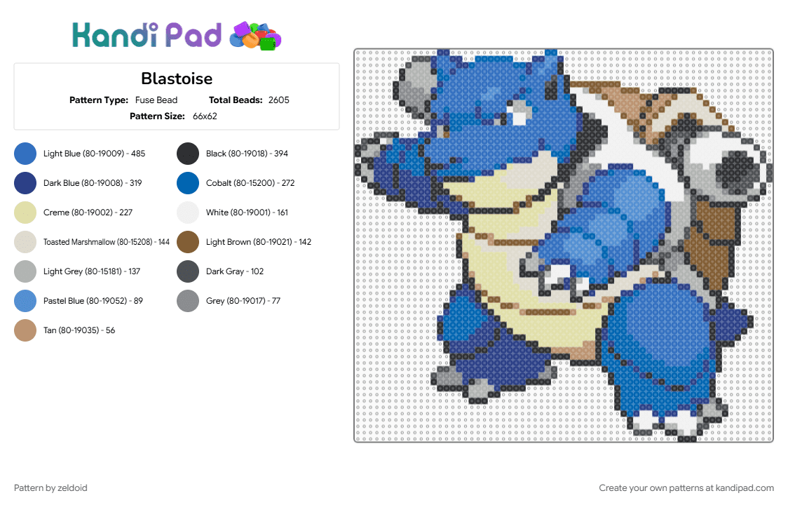 Blastoise - Fuse Bead Pattern by zeldoid on Kandi Pad - beige, blastoise, blue, pokemon