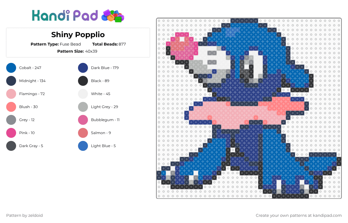 Shiny Popplio - Fuse Bead Pattern by zeldoid on Kandi Pad - purple,blue