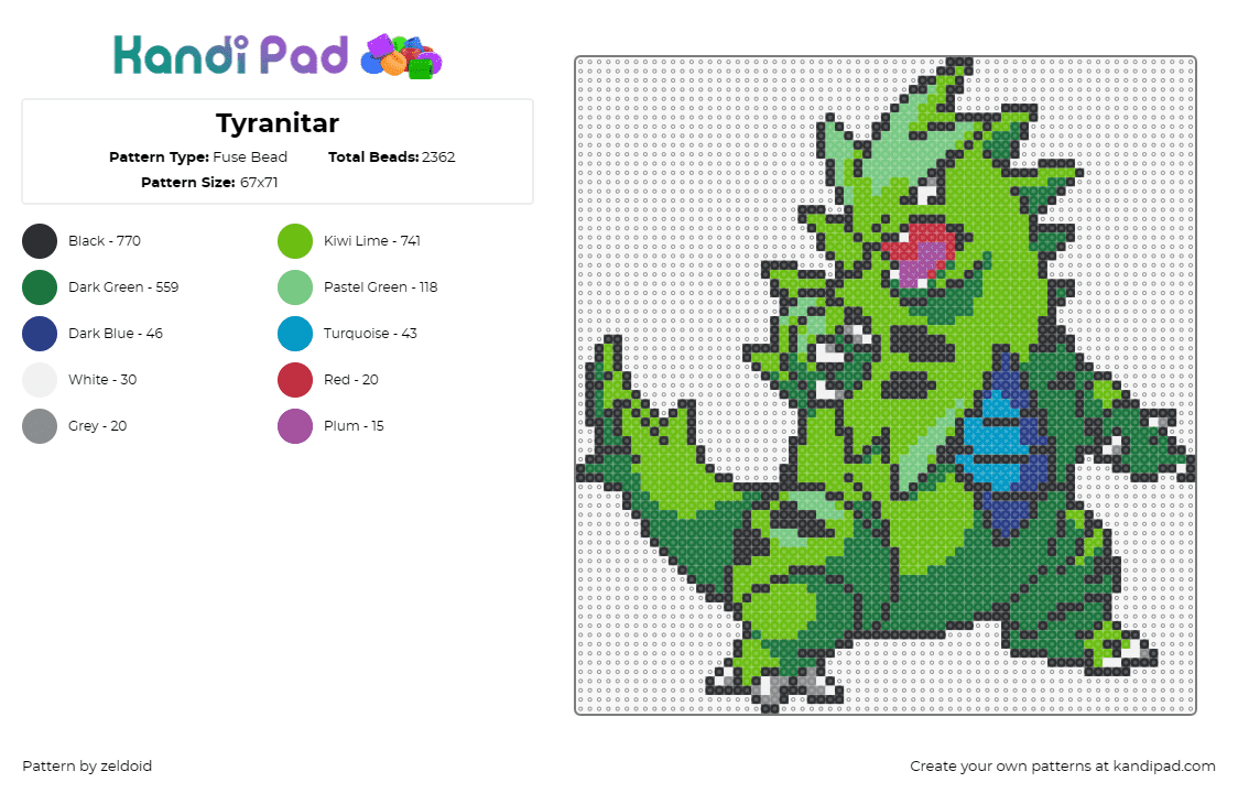 Tyranitar - Fuse Bead Pattern by zeldoid on Kandi Pad - tyranitar,pokemon