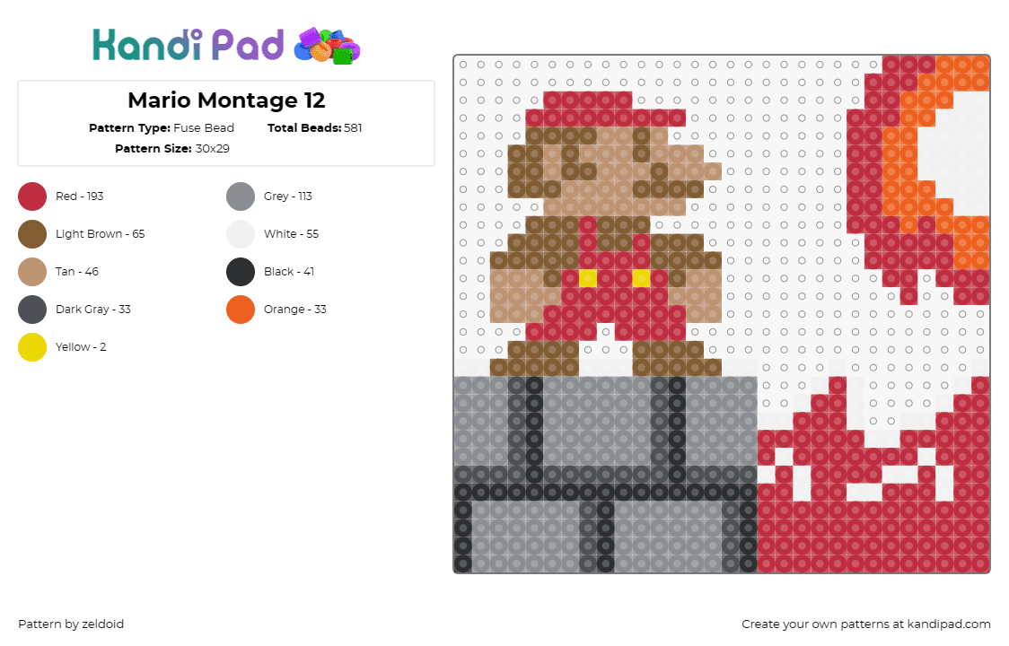 Mario Montage 12 - Fuse Bead Pattern by zeldoid on Kandi Pad - super mario,nintendo,classic character,red hat,quest,fiery elements,nostalgia,ga