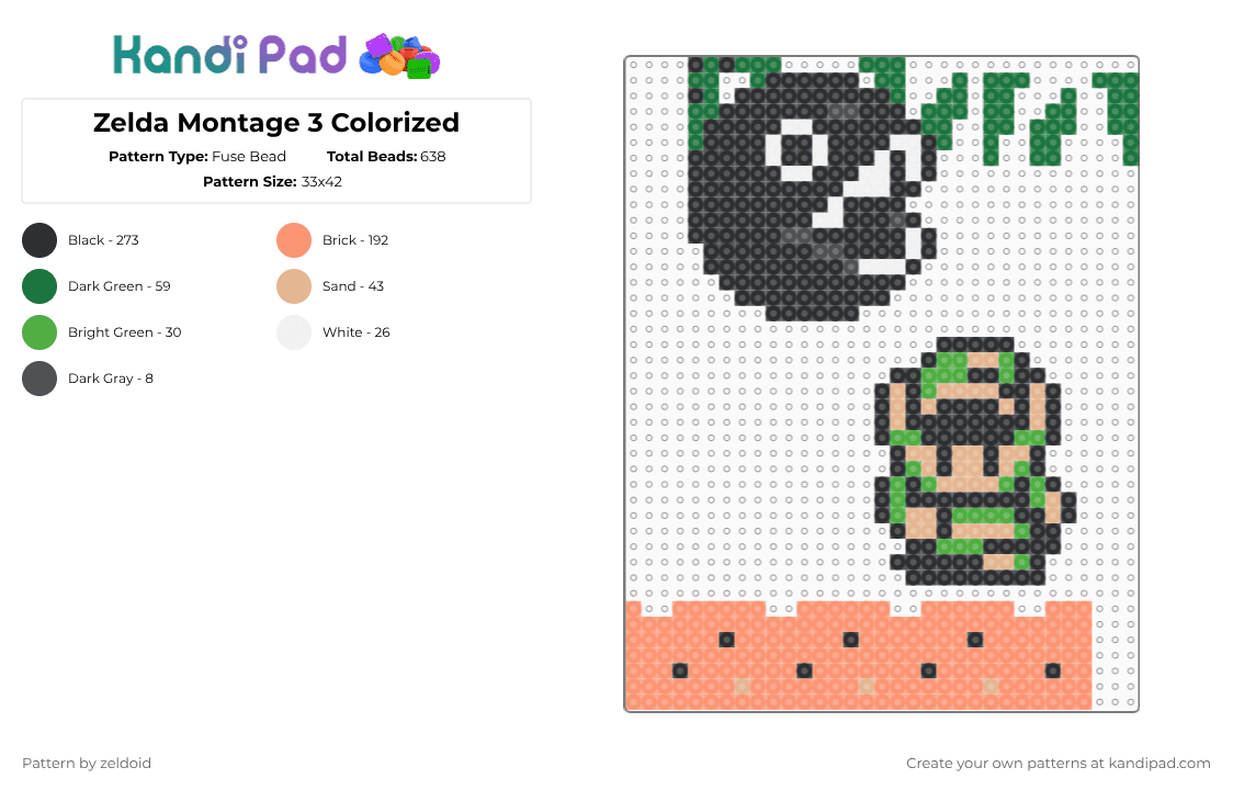 Zelda Montage 3 Colorized - Fuse Bead Pattern by zeldoid on Kandi Pad - orange,green